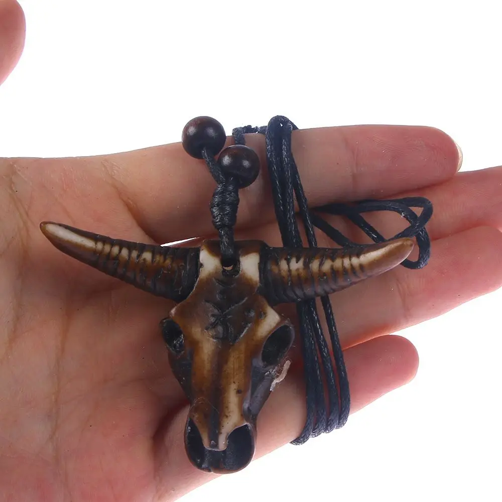 Retro Tribal Necklace Bull Skull Head Colar Gothic Resin Pendant Leather Ethnic For Men Fashion Jewelry Gift Animal Necklace