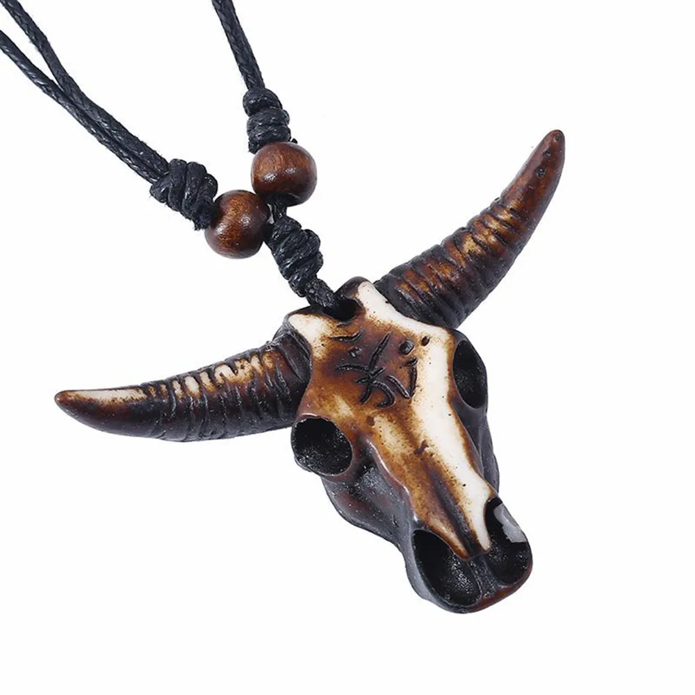 Retro Tribal Necklace Bull Skull Head Colar Gothic Resin Pendant Leather Ethnic For Men Fashion Jewelry Gift Animal Necklace Retro Tribal Necklace Bull Skull Head Colar Gothic Resin Pendant Leather Ethnic For Men Fashion Jewelry Gift Animal Necklace