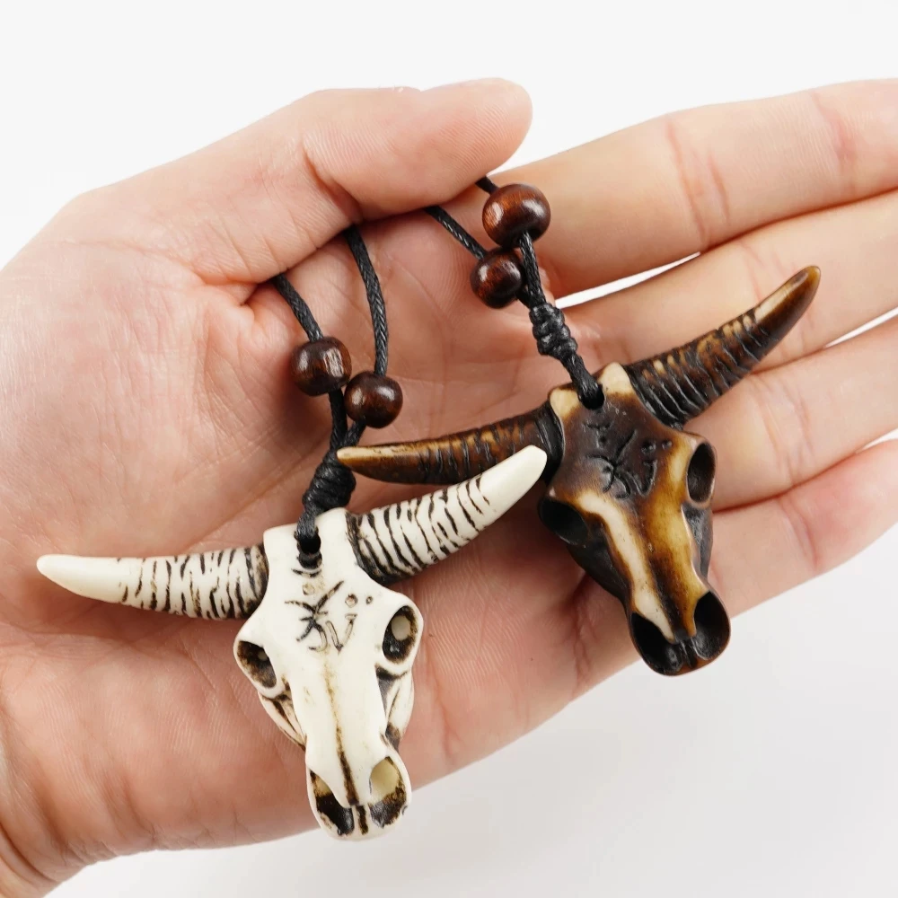 Retro Tribal Necklace Bull Skull Head Colar Gothic Resin Pendant Leather Ethnic For Men Fashion Jewelry Gift Animal Necklace Retro Tribal Necklace Bull Skull Head Colar Gothic Resin Pendant Leather Ethnic For Men Fashion Jewelry Gift Animal Necklace