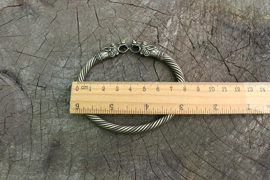 lanseis 1pcs viking wolf bracelet Viking Wolf Head Fenrir Torc Neck Ring Ragnar Handmade Heavy Twisted Brass Wire Pagan Norse