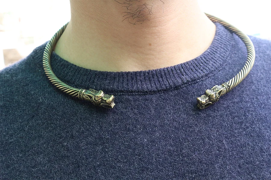 lanseis 1pcs viking wolf bracelet Viking Wolf Head Fenrir Torc Neck Ring Ragnar Handmade Heavy Twisted Brass Wire Pagan Norse lanseis 1pcs viking wolf bracelet Viking Wolf Head Fenrir Torc Neck Ring Ragnar Handmade Heavy Twisted Brass Wire Pagan Norse