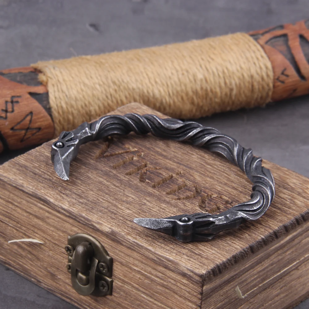 Stainless Steel Nordic Viking Norse Raven Bracelet Men Wristband Cuff Bracelets with viking wooden box Stainless Steel Nordic Viking Norse Raven Bracelet Men Wristband Cuff Bracelets with viking wooden box