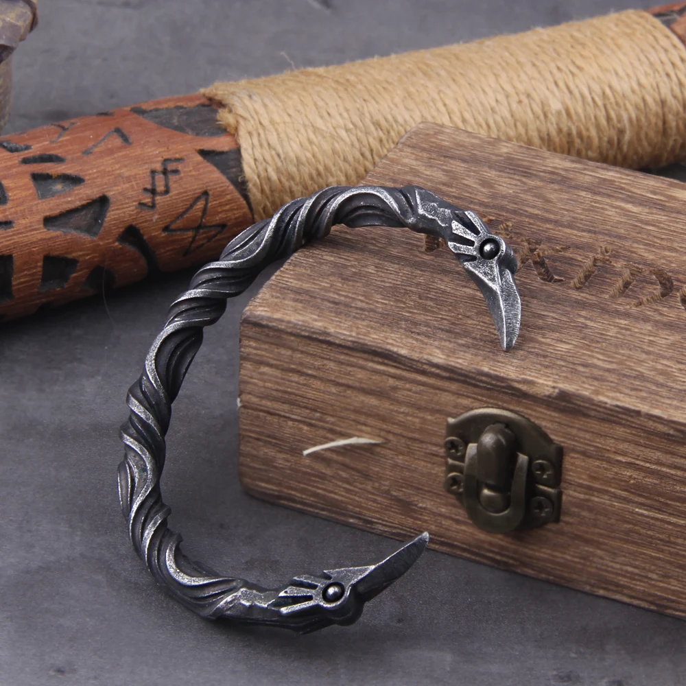 Stainless Steel Nordic Viking Norse Raven Bracelet Men Wristband Cuff Bracelets with viking wooden box Stainless Steel Nordic Viking Norse Raven Bracelet Men Wristband Cuff Bracelets with viking wooden box