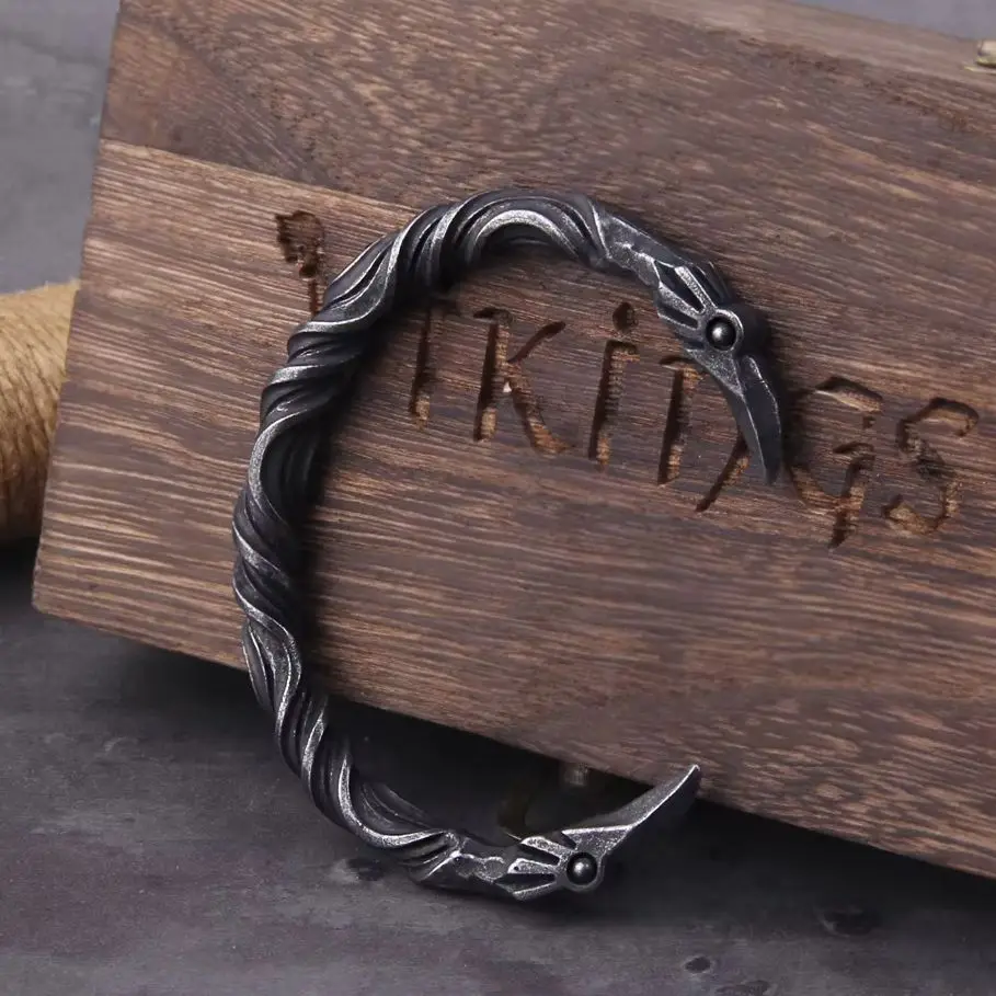 Stainless Steel Nordic Viking Norse Raven Bracelet Men Wristband Cuff Bracelets with viking wooden box Stainless Steel Nordic Viking Norse Raven Bracelet Men Wristband Cuff Bracelets with viking wooden box