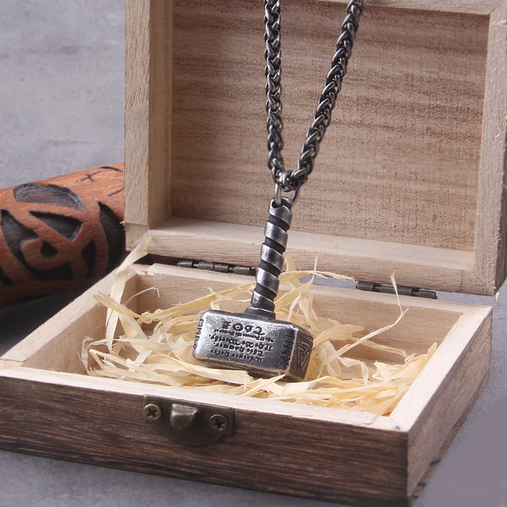 Fashion Personality Thor’s Hammer Stainless Steel Pendant Necklace for Men Women Nordic Amulet Jewelry Gift WITH WOODEN BOX Fashion Personality Thor's Hammer Stainless Steel Pendant Necklace for Men Women Nordic Amulet Jewelry Gift WITH WOODEN BOX