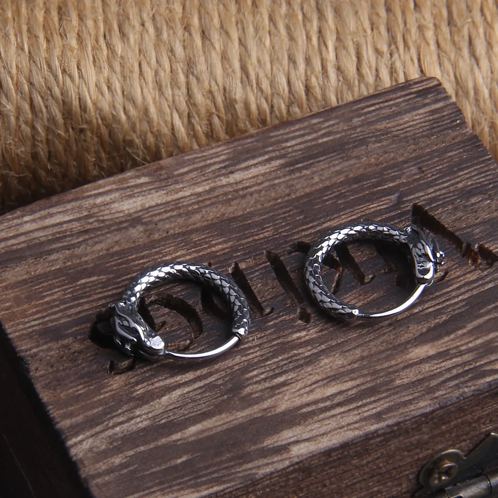 Vikings Jewelry Retro Dragon Head Huggie,Vintage Stainless Steel Men Hoop Earrings,Cool Tranditinal Lucky Almut Boy jewelry