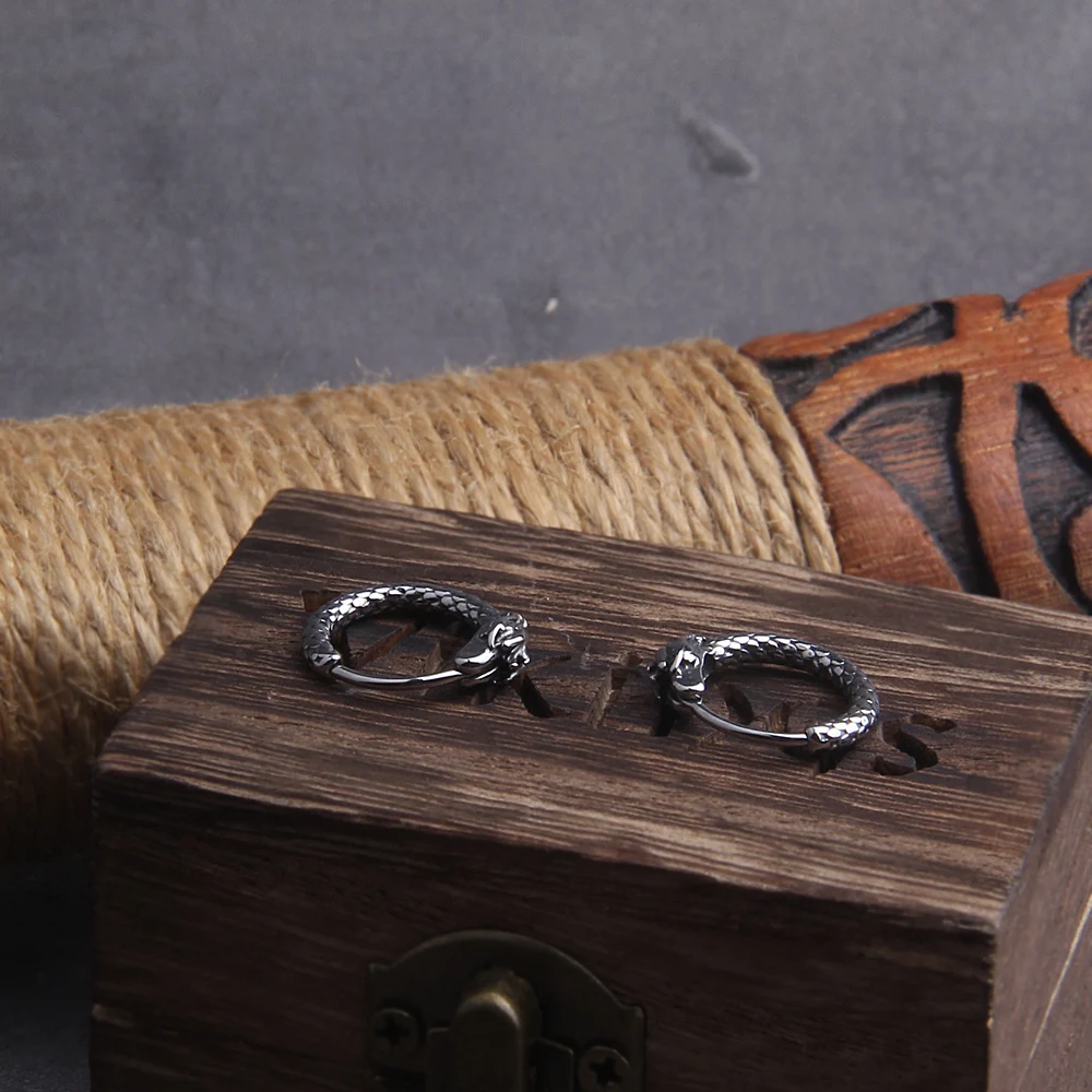 Vikings Jewelry Retro Dragon Head Huggie,Vintage Stainless Steel Men Hoop Earrings,Cool Tranditinal Lucky Almut Boy jewelry