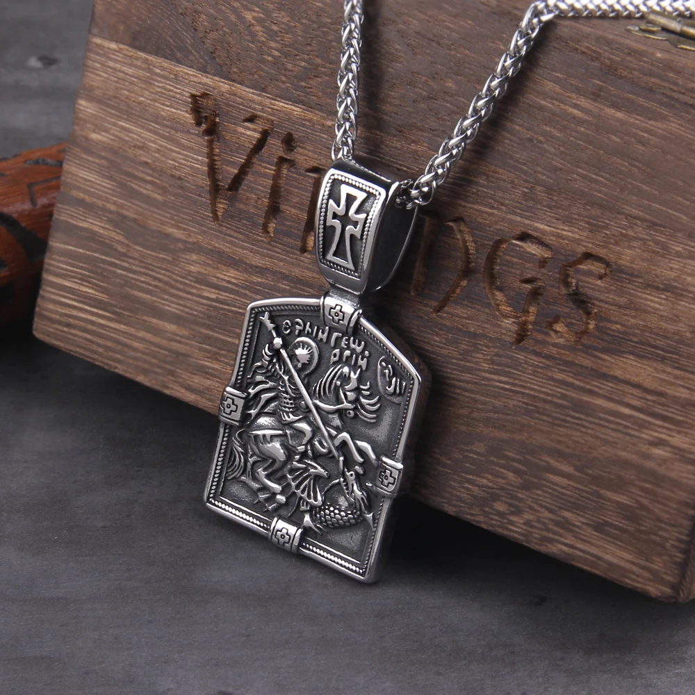 Fairy Tale St George Slaying Dragon Stainless Steel Men Women Necklaces Pendants Chain Punk Jewelry Creativity Gift Wholesale Fairy Tale St George Slaying Dragon Stainless Steel Men Women Necklaces Pendants Chain Punk Jewelry Creativity Gift Wholesale