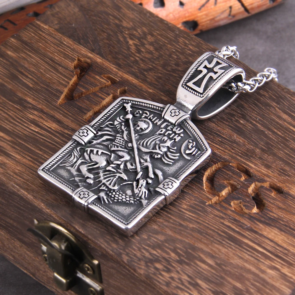 Fairy Tale St George Slaying Dragon Stainless Steel Men Women Necklaces Pendants Chain Punk Jewelry Creativity Gift Wholesale Fairy Tale St George Slaying Dragon Stainless Steel Men Women Necklaces Pendants Chain Punk Jewelry Creativity Gift Wholesale