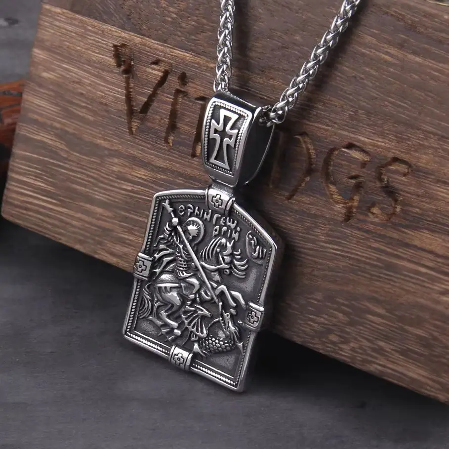 Fairy Tale St George Slaying Dragon Stainless Steel Men Women Necklaces Pendants Chain Punk Jewelry Creativity Gift Wholesale Fairy Tale St George Slaying Dragon Stainless Steel Men Women Necklaces Pendants Chain Punk Jewelry Creativity Gift Wholesale