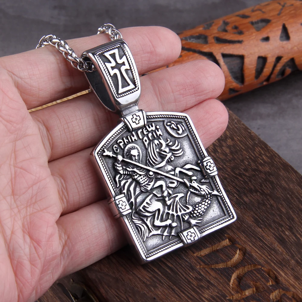 Fairy Tale St George Slaying Dragon Stainless Steel Men Women Necklaces Pendants Chain Punk Jewelry Creativity Gift Wholesale Fairy Tale St George Slaying Dragon Stainless Steel Men Women Necklaces Pendants Chain Punk Jewelry Creativity Gift Wholesale