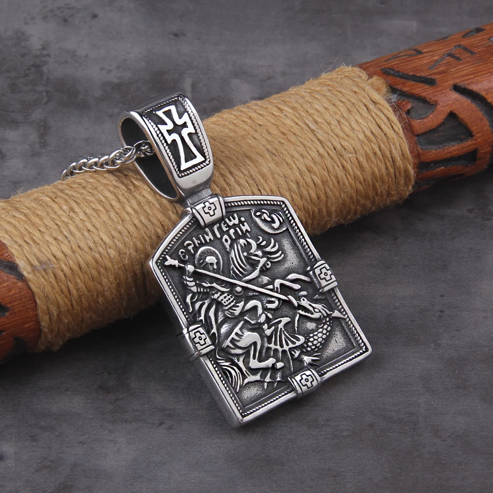 Fairy Tale St George Slaying Dragon Stainless Steel Men Women Necklaces Pendants Chain Punk Jewelry Creativity Gift Wholesale Fairy Tale St George Slaying Dragon Stainless Steel Men Women Necklaces Pendants Chain Punk Jewelry Creativity Gift Wholesale