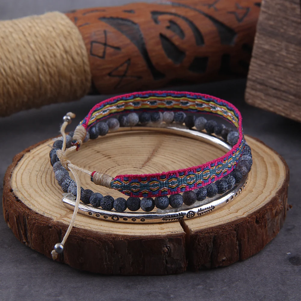 Tibetan Buddha Rope Chain Blue Natural Stone Weathered Beaded For Men 3Pcs/ Set Silver Plated Adjustable Bracelet Jewelry Gift Tibetan Buddha Rope Chain Blue Natural Stone Weathered Beaded For Men 3Pcs/ Set Silver Plated Adjustable Bracelet Jewelry Gift