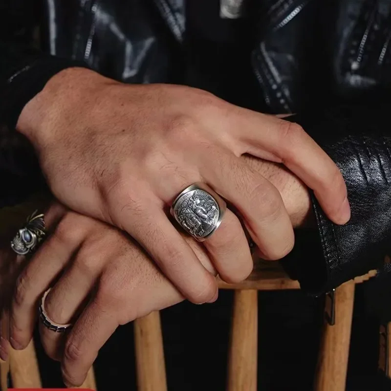 Ancient Egypt Thai Silver Open Ring Vintage Mythology Death Anubis Horus Rings for Men Totem Amulet Jewelry Christmas Gift Ancient Egypt Thai Silver Open Ring Vintage Mythology Death Anubis Horus Rings for Men Totem Amulet Jewelry Christmas Gift