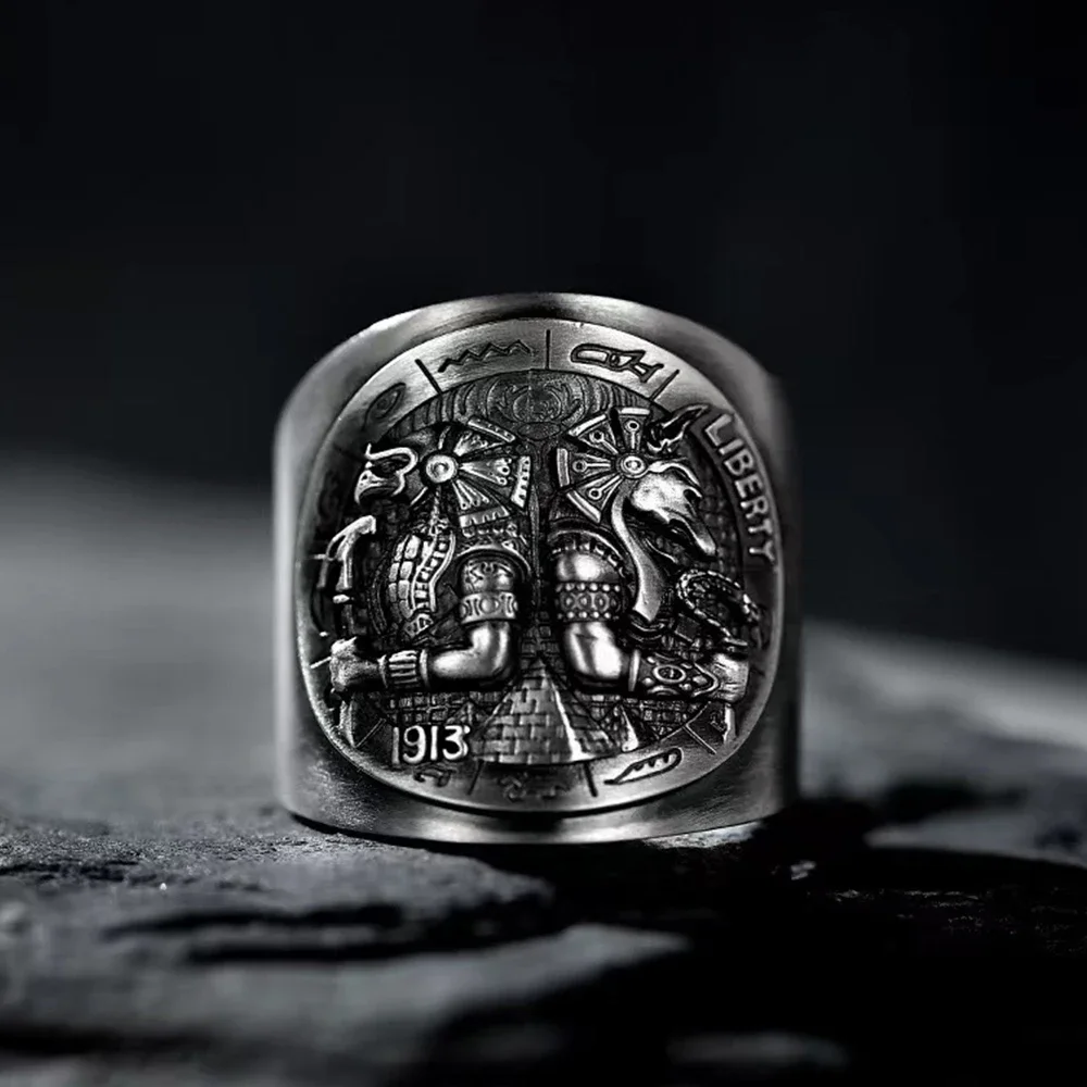 Ancient Egypt Thai Silver Open Ring Vintage Mythology Death Anubis Horus Rings for Men Totem Amulet Jewelry Christmas Gift Ancient Egypt Thai Silver Open Ring Vintage Mythology Death Anubis Horus Rings for Men Totem Amulet Jewelry Christmas Gift
