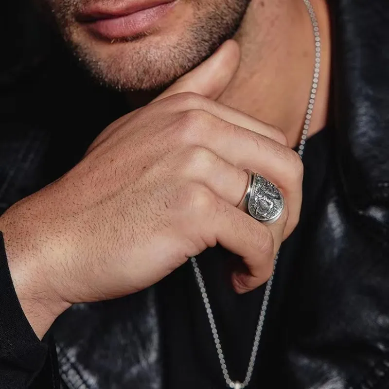 Ancient Egypt Thai Silver Open Ring Vintage Mythology Death Anubis Horus Rings for Men Totem Amulet Jewelry Christmas Gift