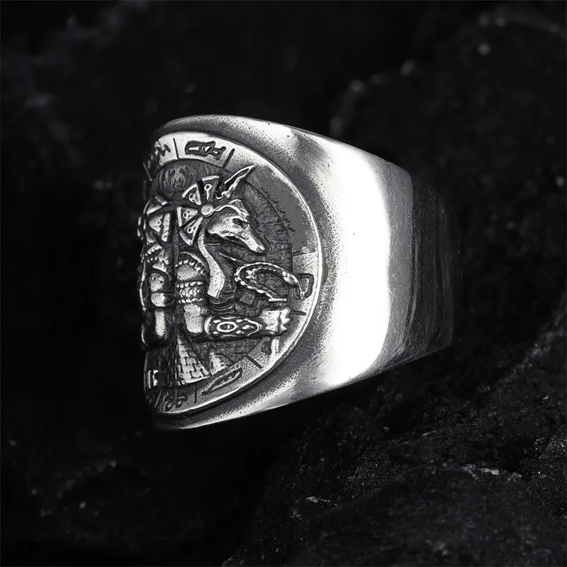 Ancient Egypt Thai Silver Open Ring Vintage Mythology Death Anubis Horus Rings for Men Totem Amulet Jewelry Christmas Gift Ancient Egypt Thai Silver Open Ring Vintage Mythology Death Anubis Horus Rings for Men Totem Amulet Jewelry Christmas Gift