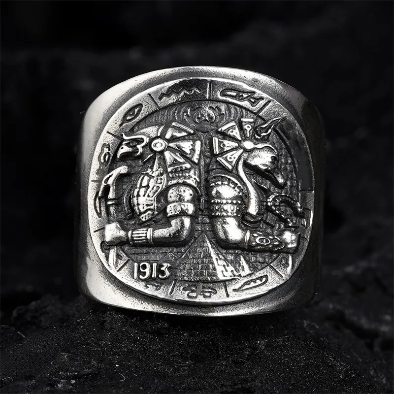 Ancient Egypt Thai Silver Open Ring Vintage Mythology Death Anubis Horus Rings for Men Totem Amulet Jewelry Christmas Gift Ancient Egypt Thai Silver Open Ring Vintage Mythology Death Anubis Horus Rings for Men Totem Amulet Jewelry Christmas Gift