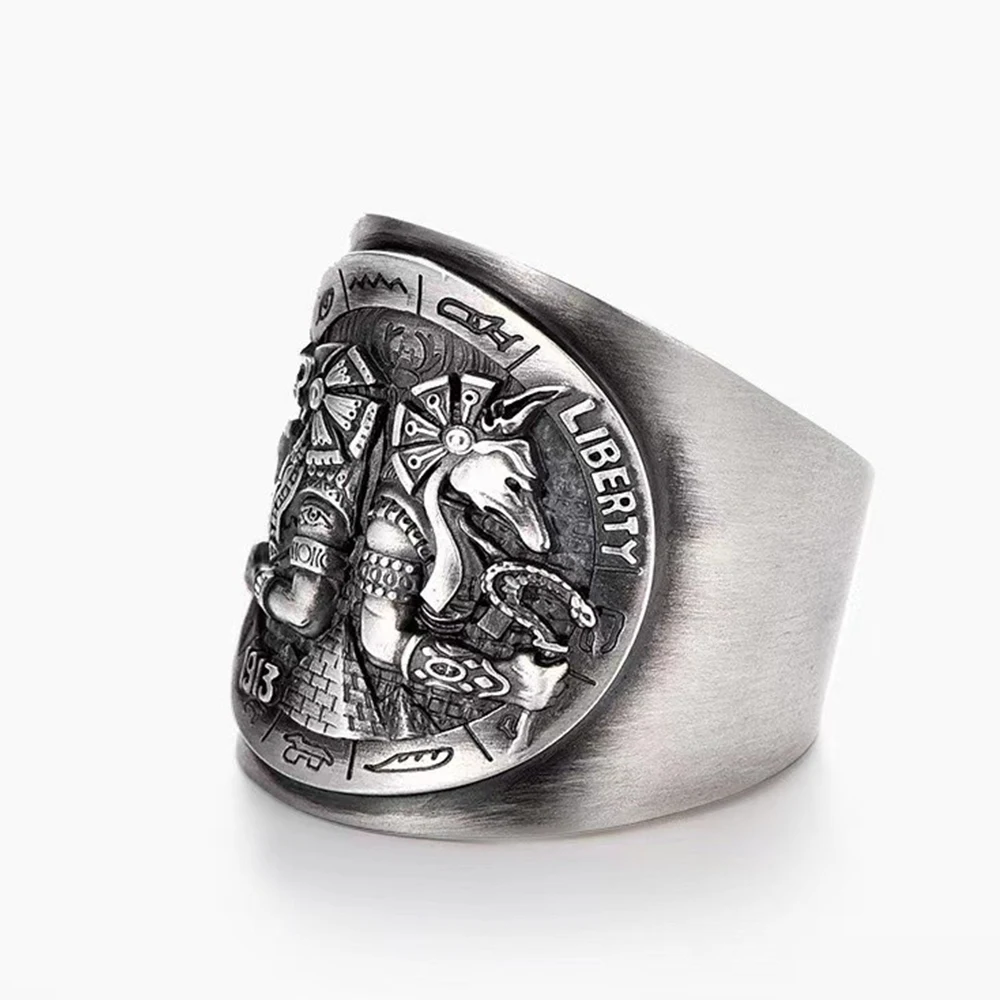Ancient Egypt Thai Silver Open Ring Vintage Mythology Death Anubis Horus Rings for Men Totem Amulet Jewelry Christmas Gift