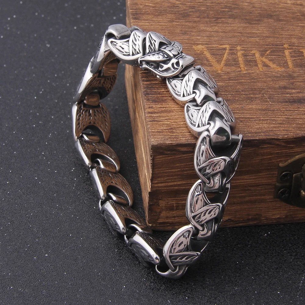 New Viking Ouroboros vintage punk bracelet for men stainless steel fashion Jewelry hippop street culture with wooden box