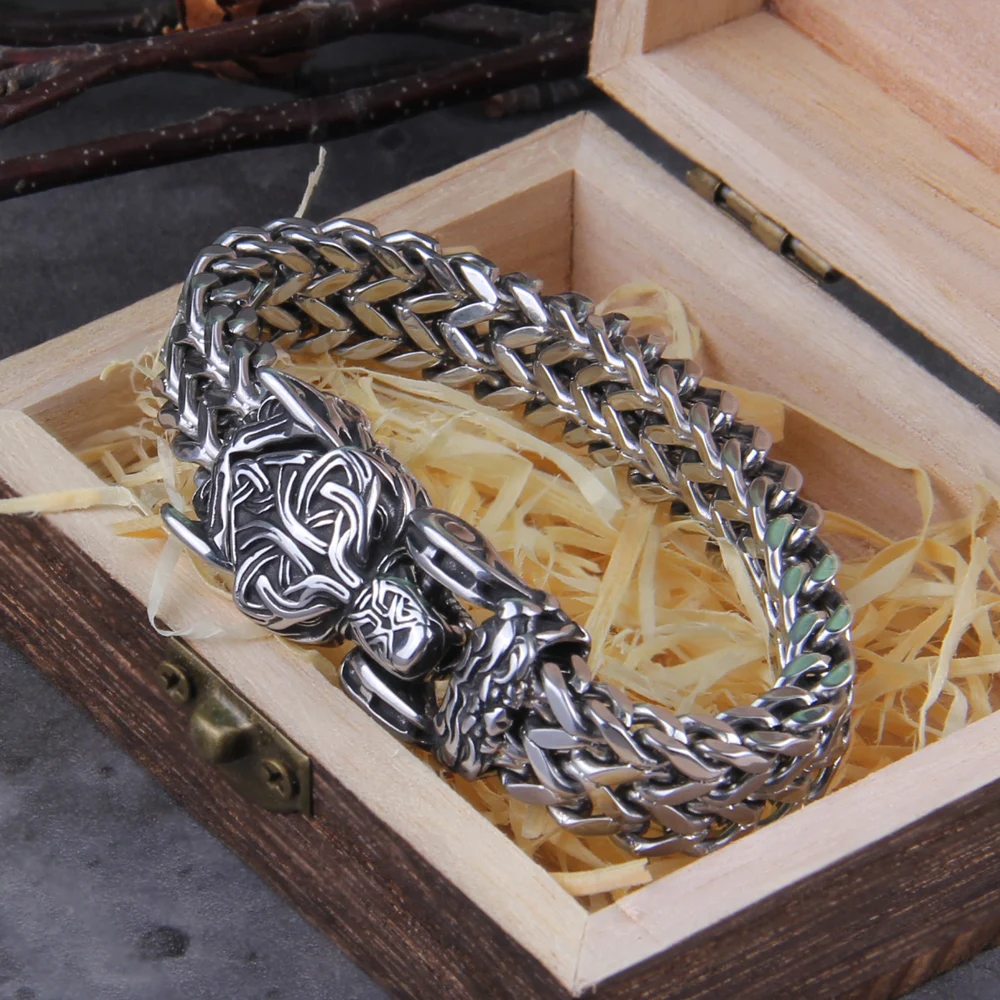 New Viking Ouroboros vintage punk bracelet for men stainless steel fashion Jewelry hippop street culture with wooden box New Viking Ouroboros vintage punk bracelet for men stainless steel fashion Jewelry hippop street culture with wooden box