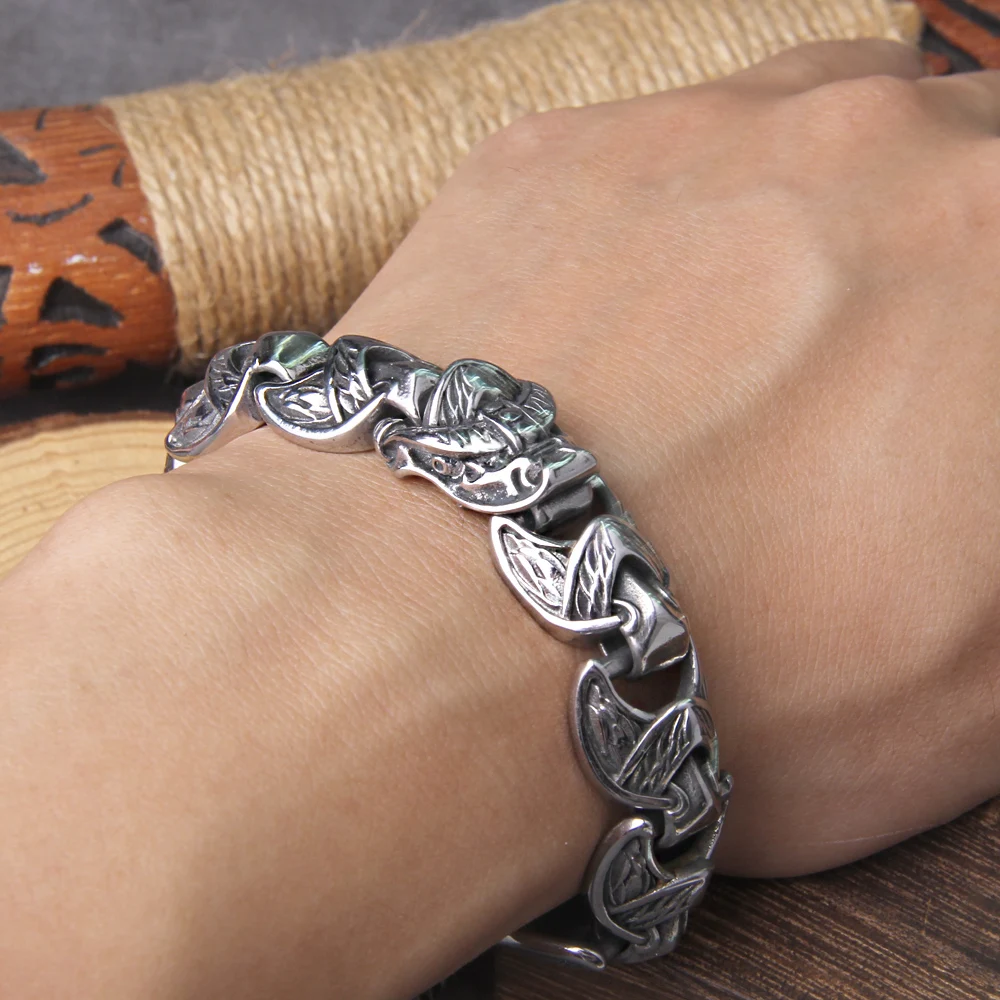 New Viking Ouroboros vintage punk bracelet for men stainless steel fashion Jewelry hippop street culture with wooden box