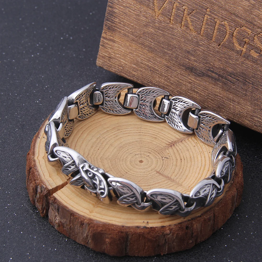 New Viking Ouroboros vintage punk bracelet for men stainless steel fashion Jewelry hippop street culture with wooden box New Viking Ouroboros vintage punk bracelet for men stainless steel fashion Jewelry hippop street culture with wooden box