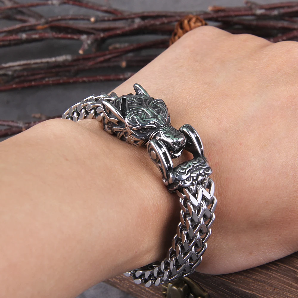 New Viking Ouroboros vintage punk bracelet for men stainless steel fashion Jewelry hippop street culture with wooden box New Viking Ouroboros vintage punk bracelet for men stainless steel fashion Jewelry hippop street culture with wooden box
