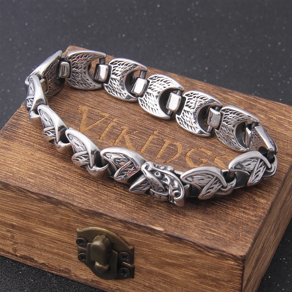 New Viking Ouroboros vintage punk bracelet for men stainless steel fashion Jewelry hippop street culture with wooden box