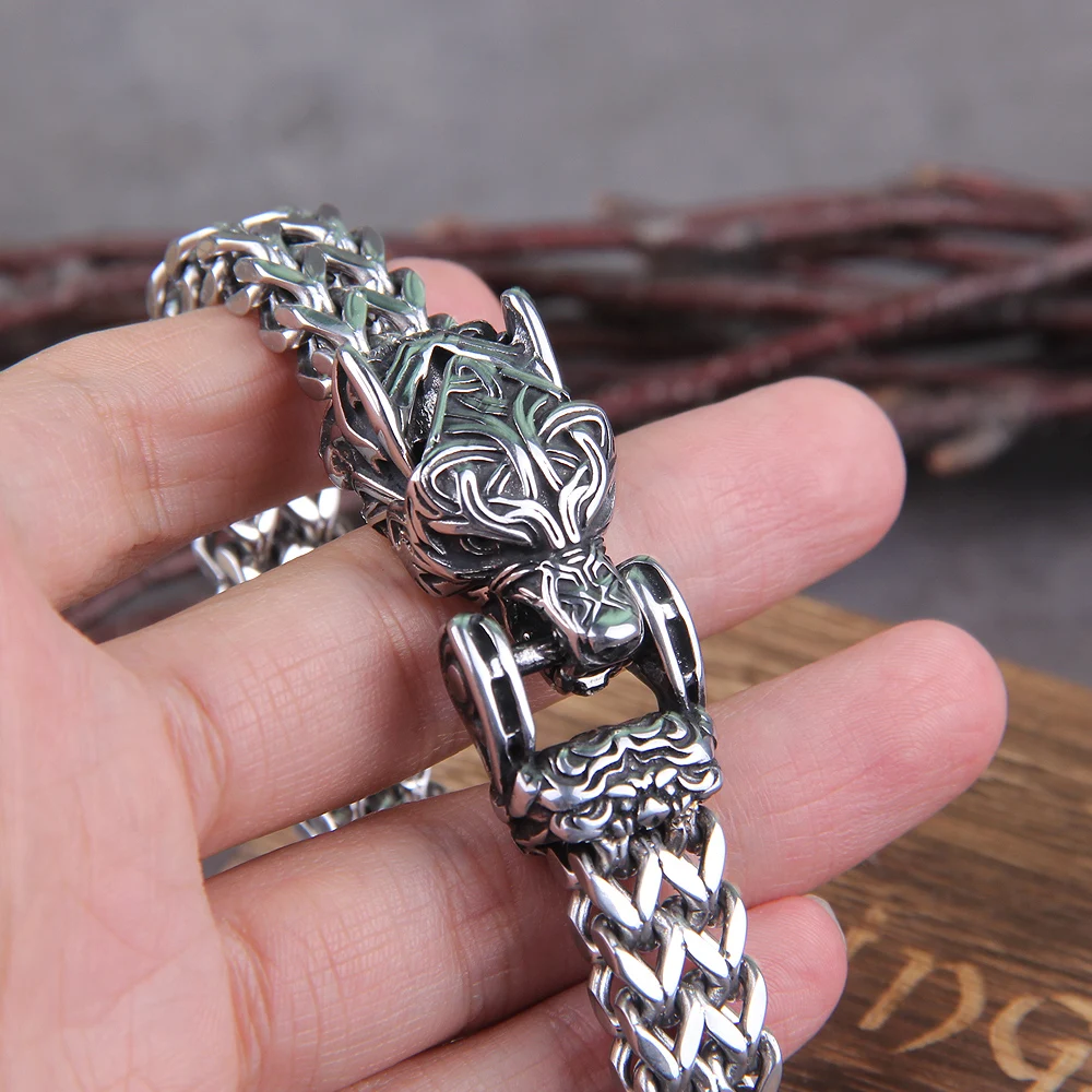 New Viking Ouroboros vintage punk bracelet for men stainless steel fashion Jewelry hippop street culture with wooden box New Viking Ouroboros vintage punk bracelet for men stainless steel fashion Jewelry hippop street culture with wooden box
