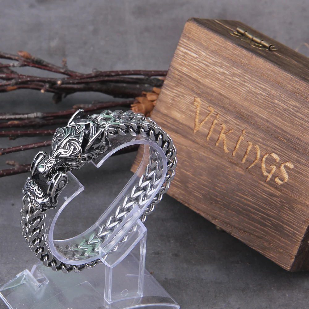 New Viking Ouroboros vintage punk bracelet for men stainless steel fashion Jewelry hippop street culture with wooden box New Viking Ouroboros vintage punk bracelet for men stainless steel fashion Jewelry hippop street culture with wooden box