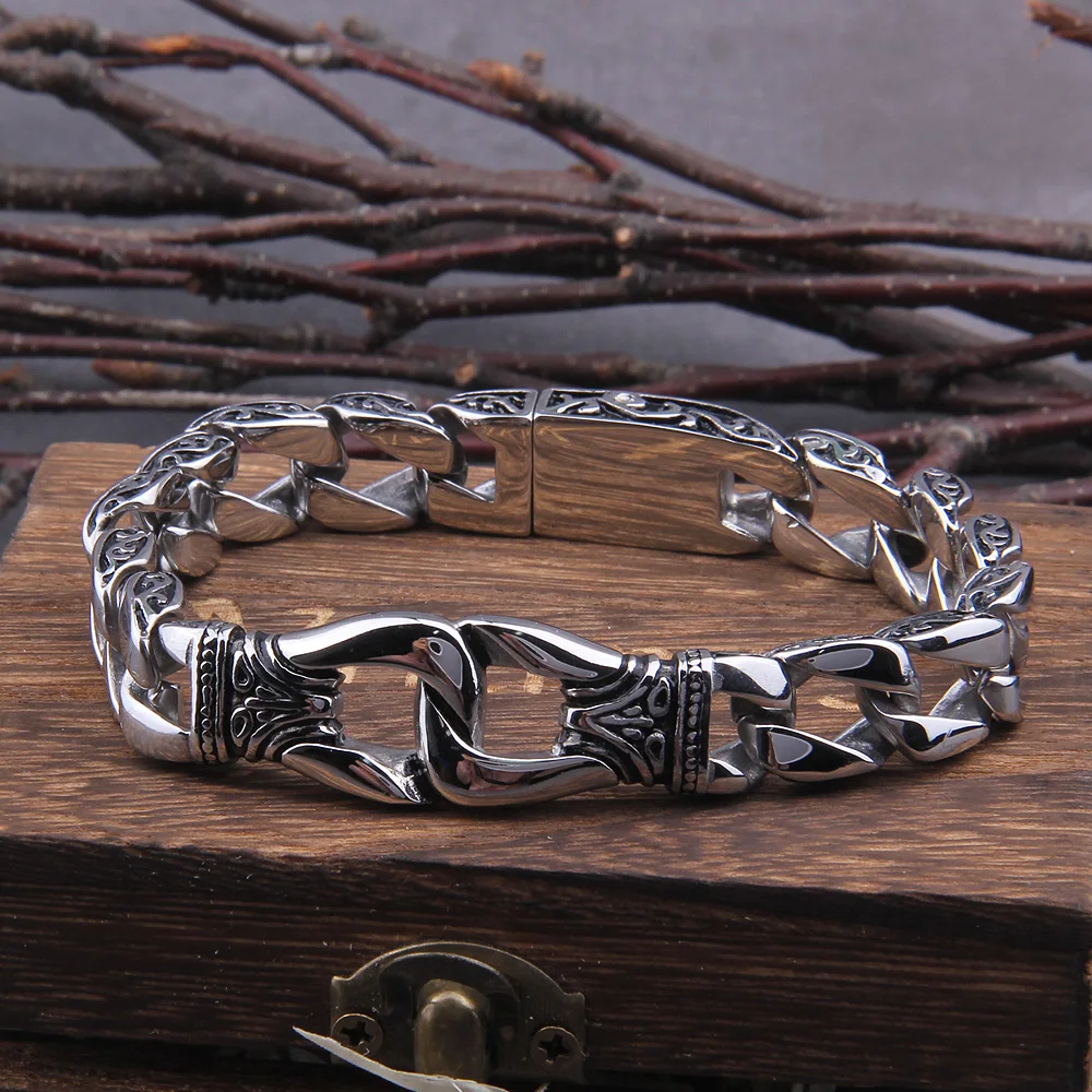 Vikings Stainless Steel Bracelet 12mm Curb Cuban Chain Silver Color Bracelets for Men Women Factory Offer with box Vikings Stainless Steel Bracelet 12mm Curb Cuban Chain Silver Color Bracelets for Men Women Factory Offer with box