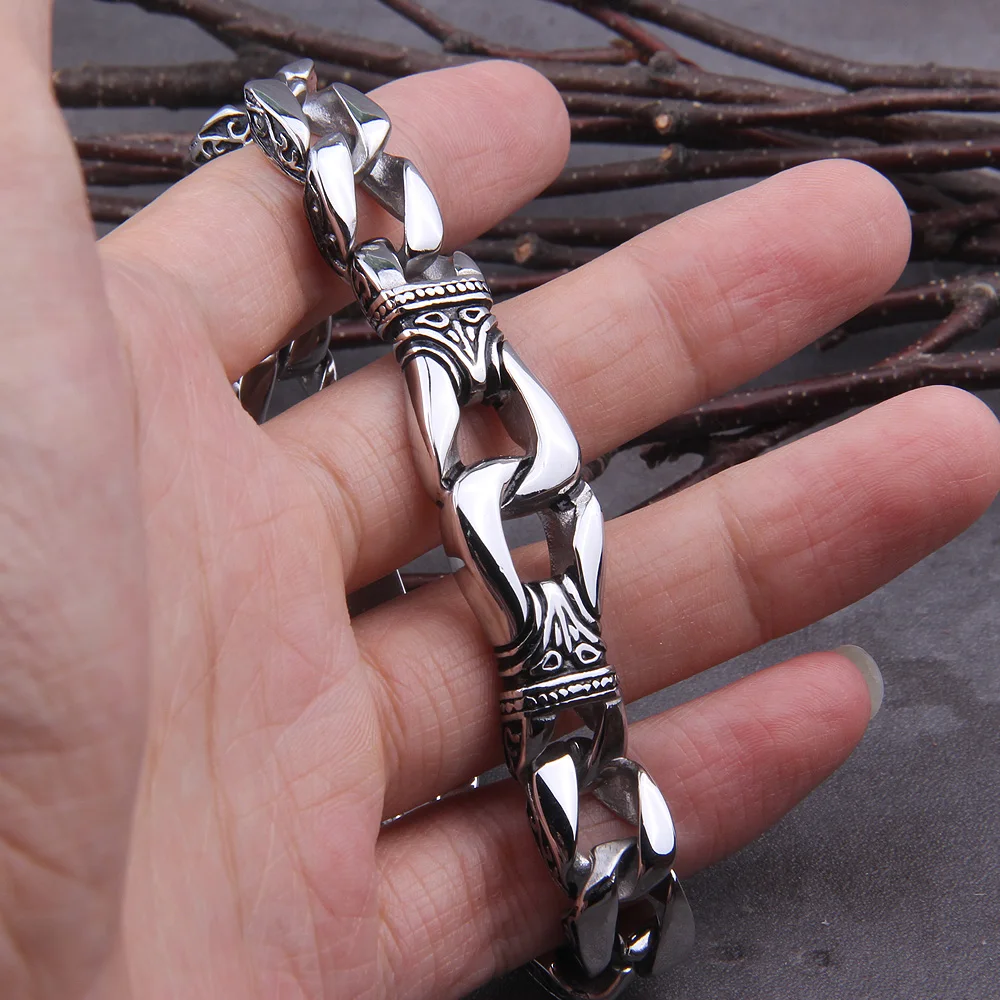 Vikings Stainless Steel Bracelet 12mm Curb Cuban Chain Silver Color Bracelets for Men Women Factory Offer with box Vikings Stainless Steel Bracelet 12mm Curb Cuban Chain Silver Color Bracelets for Men Women Factory Offer with box