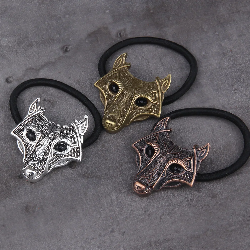 Fashion Head Jewelry Norse Vikings Accessories Crystal Wolf Head Black Elastic Hair Rubber Bands Animal Hair Rope Women Fashion Head Jewelry Norse Vikings Accessories Crystal Wolf Head Black Elastic Hair Rubber Bands Animal Hair Rope Women