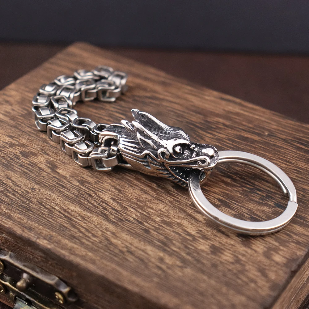 Stainless Steel Popular Chinese Dragon Men’s Keychain Creative Viking Dragon Head Emperor Chain Keychains Jewelry Gift Wholesale Stainless Steel Popular Chinese Dragon Men's Keychain Creative Viking Dragon Head Emperor Chain Keychains Jewelry Gift Wholesale