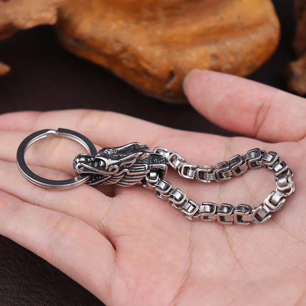 Stainless Steel Popular Chinese Dragon Men’s Keychain Creative Viking Dragon Head Emperor Chain Keychains Jewelry Gift Wholesale Stainless Steel Popular Chinese Dragon Men's Keychain Creative Viking Dragon Head Emperor Chain Keychains Jewelry Gift Wholesale