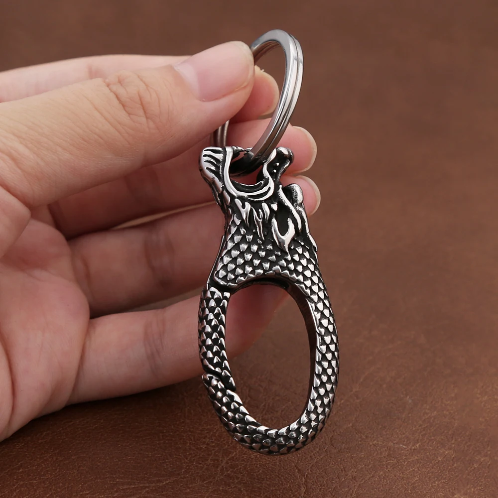 Vintage Norse Viking Dragon Head Keychain 316L Stainless Steel Punk Biker Animals Keyring Fashion Charm Male Jewelry Wholesale