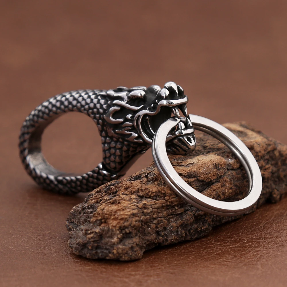 Vintage Norse Viking Dragon Head Keychain 316L Stainless Steel Punk Biker Animals Keyring Fashion Charm Male Jewelry Wholesale Vintage Norse Viking Dragon Head Keychain 316L Stainless Steel Punk Biker Animals Keyring Fashion Charm Male Jewelry Wholesale