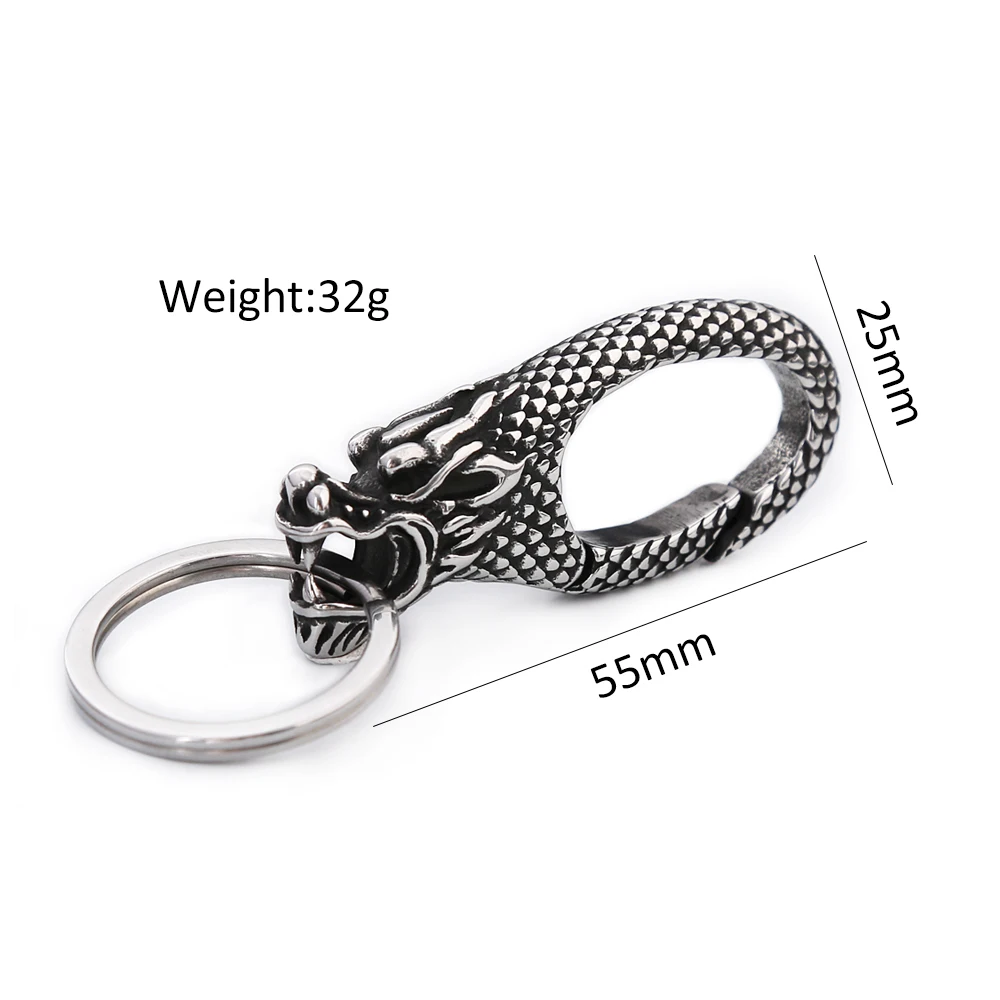 Vintage Norse Viking Dragon Head Keychain 316L Stainless Steel Punk Biker Animals Keyring Fashion Charm Male Jewelry Wholesale