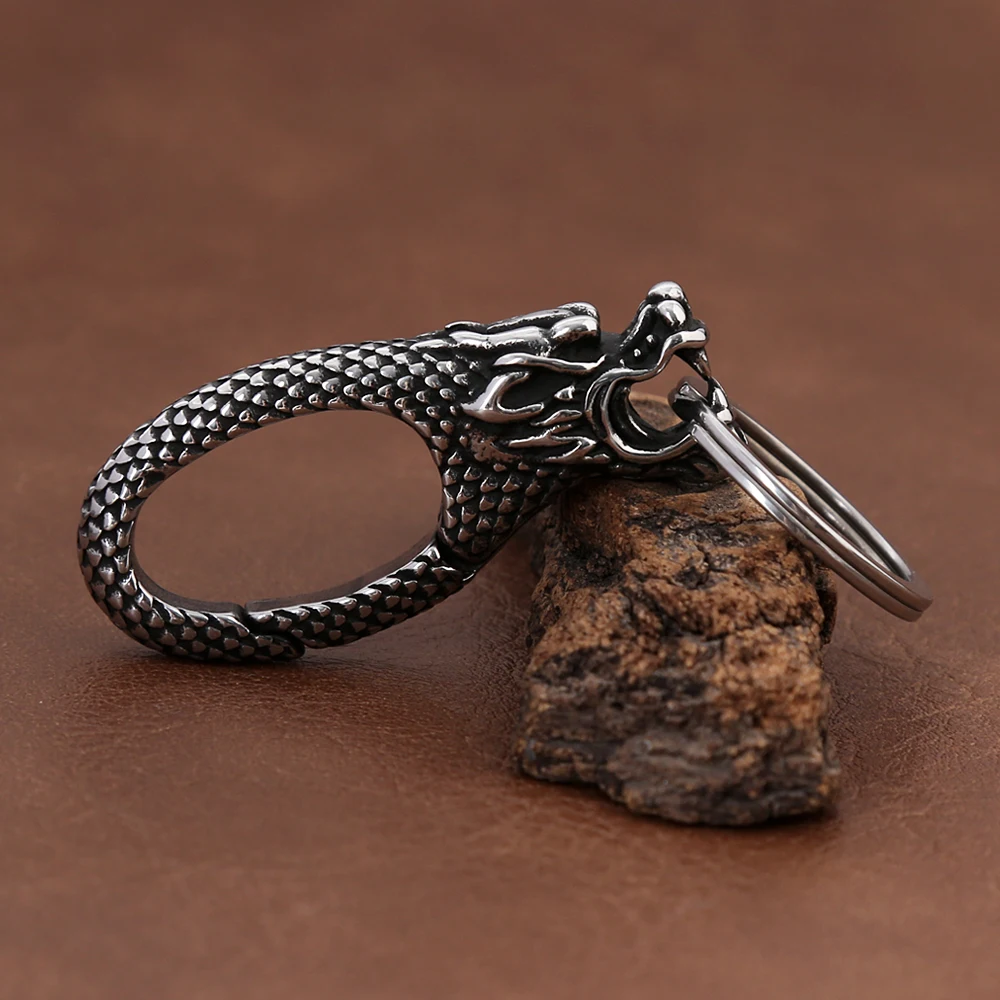 Vintage Norse Viking Dragon Head Keychain 316L Stainless Steel Punk Biker Animals Keyring Fashion Charm Male Jewelry Wholesale Vintage Norse Viking Dragon Head Keychain 316L Stainless Steel Punk Biker Animals Keyring Fashion Charm Male Jewelry Wholesale