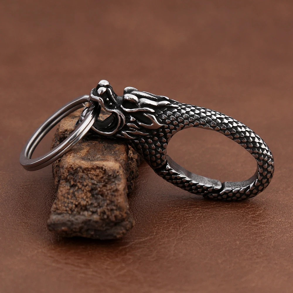 Vintage Norse Viking Dragon Head Keychain 316L Stainless Steel Punk Biker Animals Keyring Fashion Charm Male Jewelry Wholesale Vintage Norse Viking Dragon Head Keychain 316L Stainless Steel Punk Biker Animals Keyring Fashion Charm Male Jewelry Wholesale
