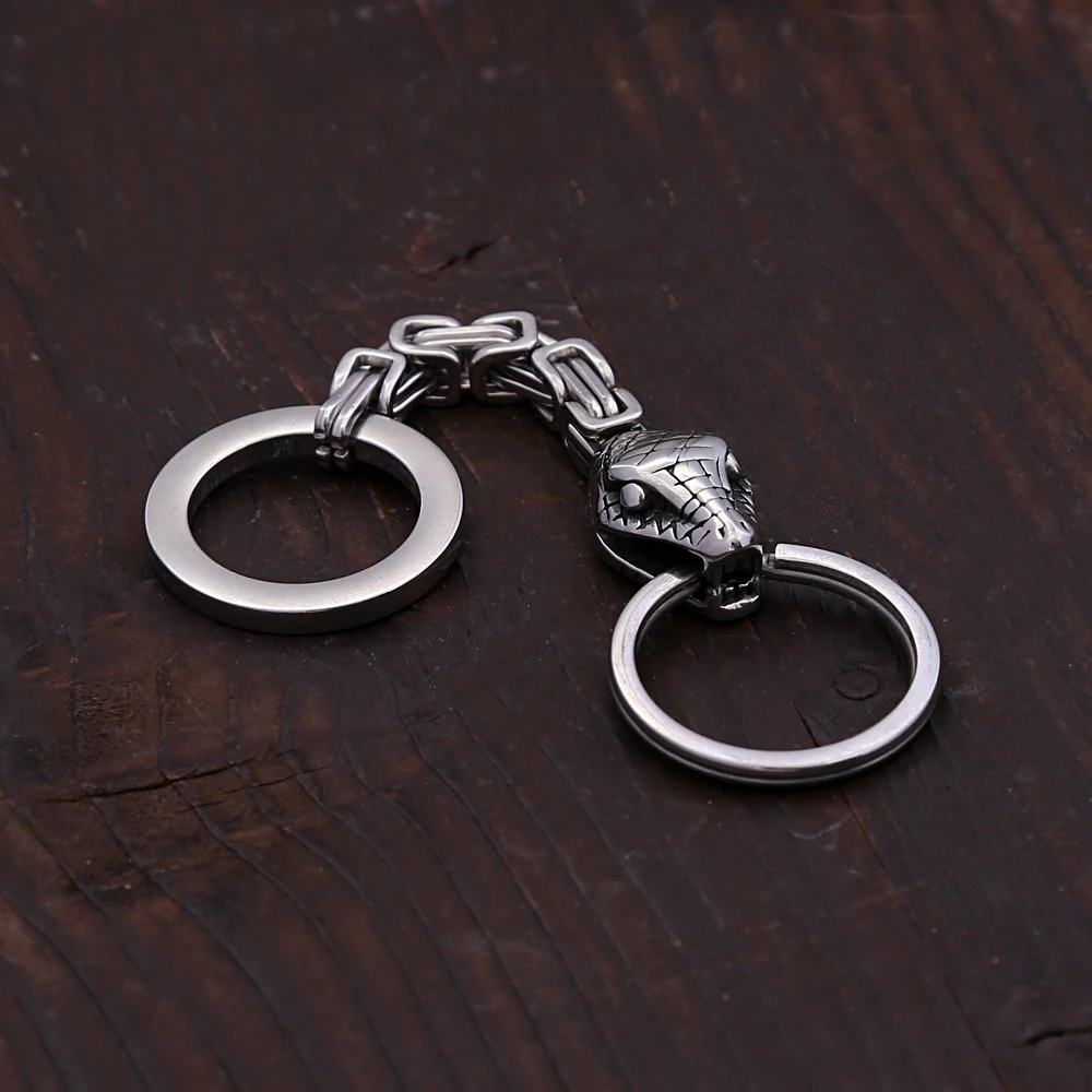 Vintage Nordic Viking Snake Keychain Men's Stainless Steel Unique Emperor Chain Keychain Fashion Jewelry Accessories Wholesale