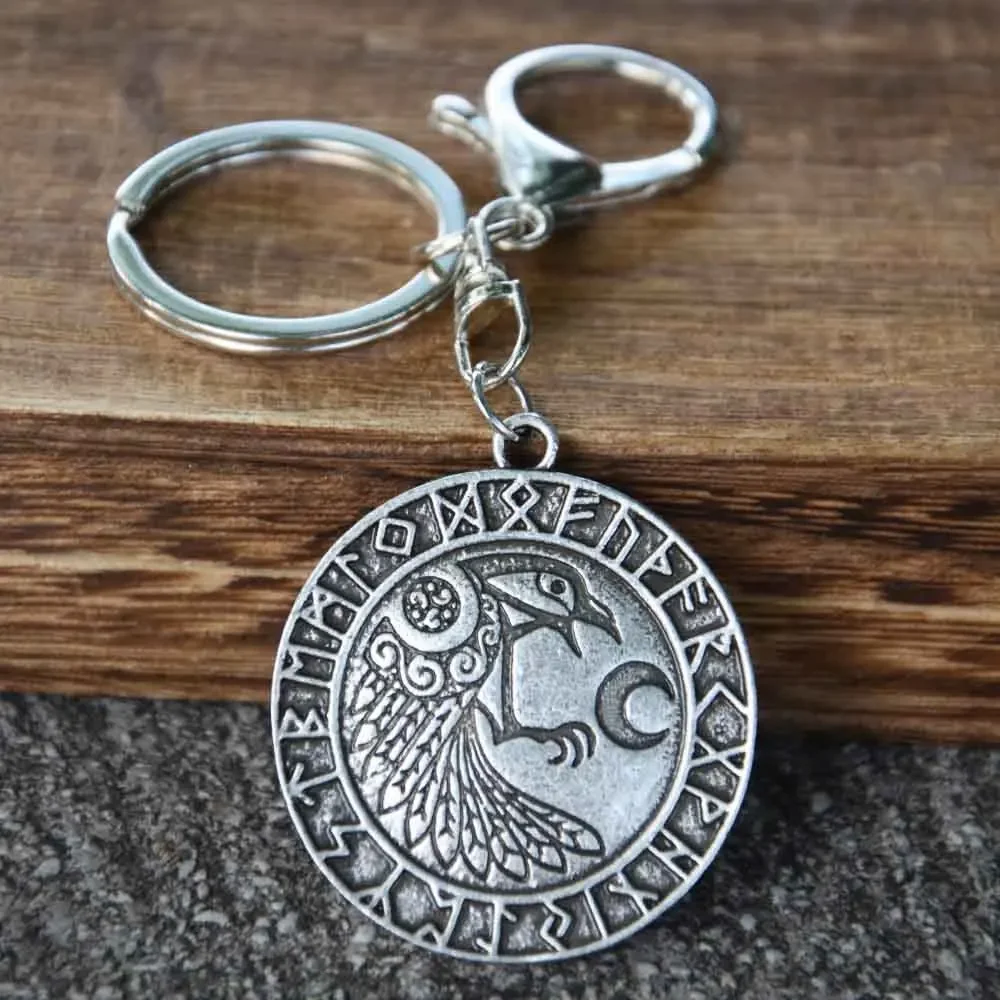 Vintage Odin Raven Wiccan Moon Jewelry Norse Runes Viking Keychain Talisman Amulet Jewelry Key Rings Gifts Vintage Odin Raven Wiccan Moon Jewelry Norse Runes Viking Keychain Talisman Amulet Jewelry Key Rings Gifts