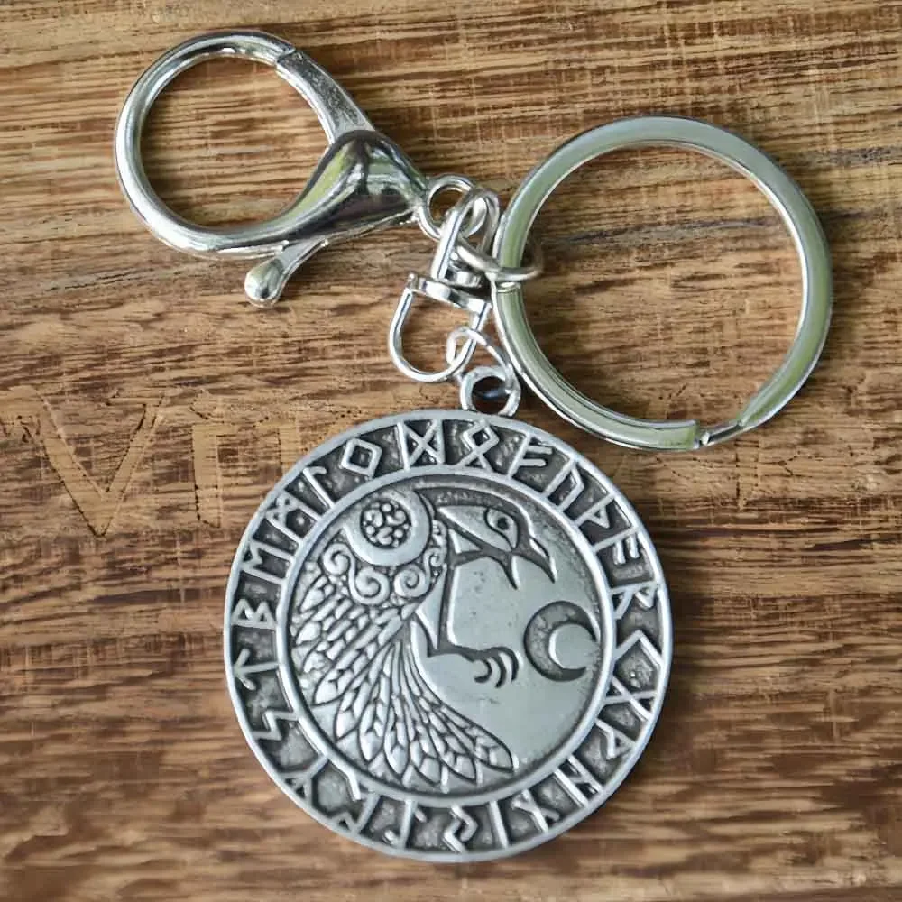 Vintage Odin Raven Wiccan Moon Jewelry Norse Runes Viking Keychain Talisman Amulet Jewelry Key Rings Gifts Vintage Odin Raven Wiccan Moon Jewelry Norse Runes Viking Keychain Talisman Amulet Jewelry Key Rings Gifts