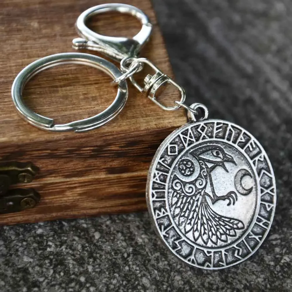 Vintage Odin Raven Wiccan Moon Jewelry Norse Runes Viking Keychain Talisman Amulet Jewelry Key Rings Gifts Vintage Odin Raven Wiccan Moon Jewelry Norse Runes Viking Keychain Talisman Amulet Jewelry Key Rings Gifts