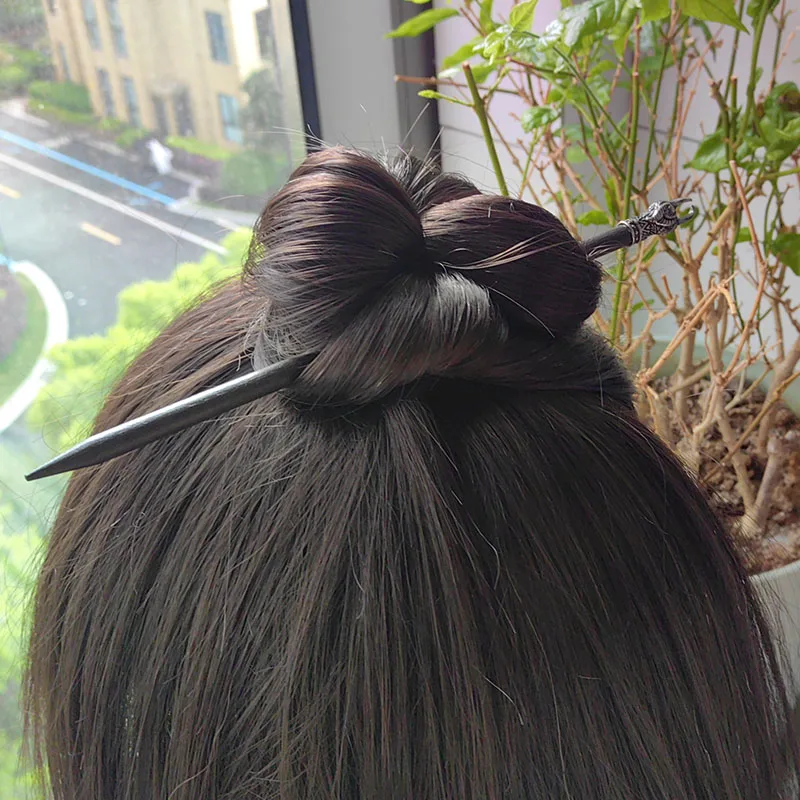 Stainless steel viking raven head hair stick Black peach wood Hair accessories Vintage Hair pins Hair Barrette 18cm hair stick