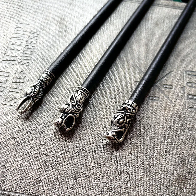 Stainless steel viking raven head hair stick Black peach wood Hair accessories Vintage Hair pins Hair Barrette 18cm hair stick