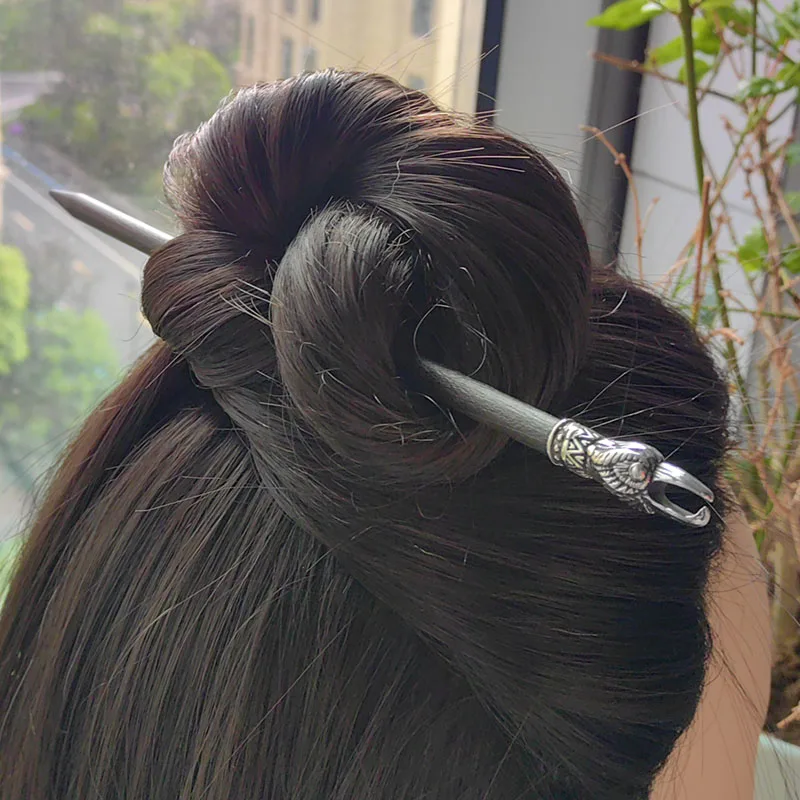 Stainless steel viking raven head hair stick Black peach wood Hair accessories Vintage Hair pins Hair Barrette 18cm hair stick Stainless steel viking raven head hair stick Black peach wood Hair accessories Vintage Hair pins Hair Barrette 18cm hair stick