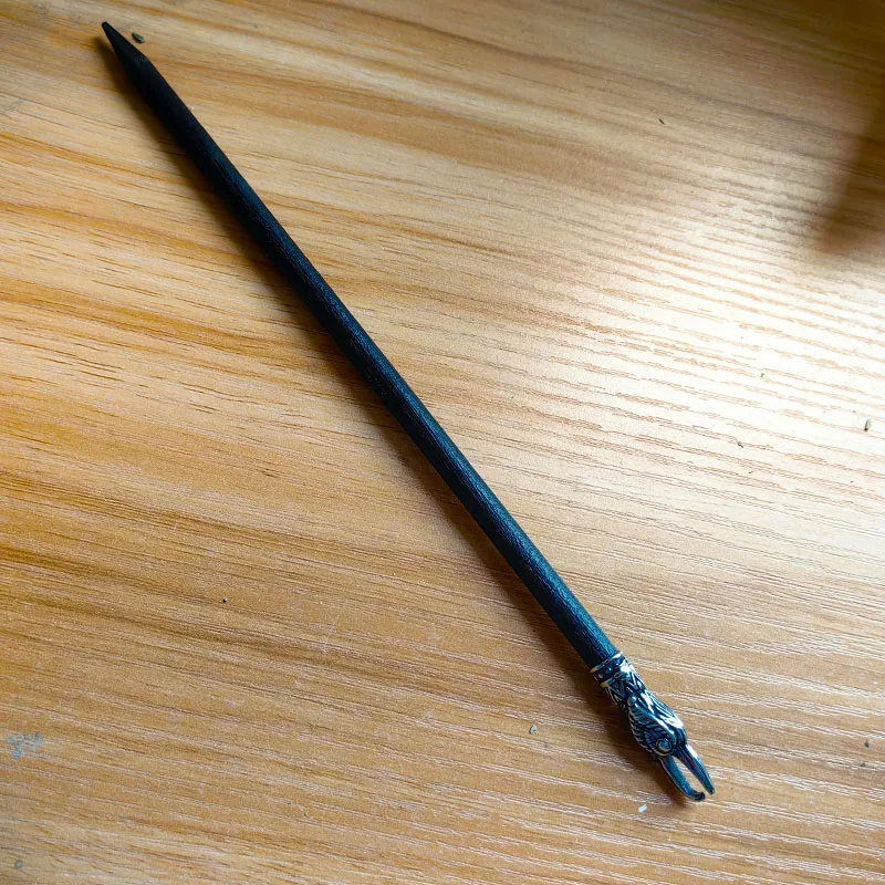 Stainless steel viking raven head hair stick Black peach wood Hair accessories Vintage Hair pins Hair Barrette 18cm hair stick