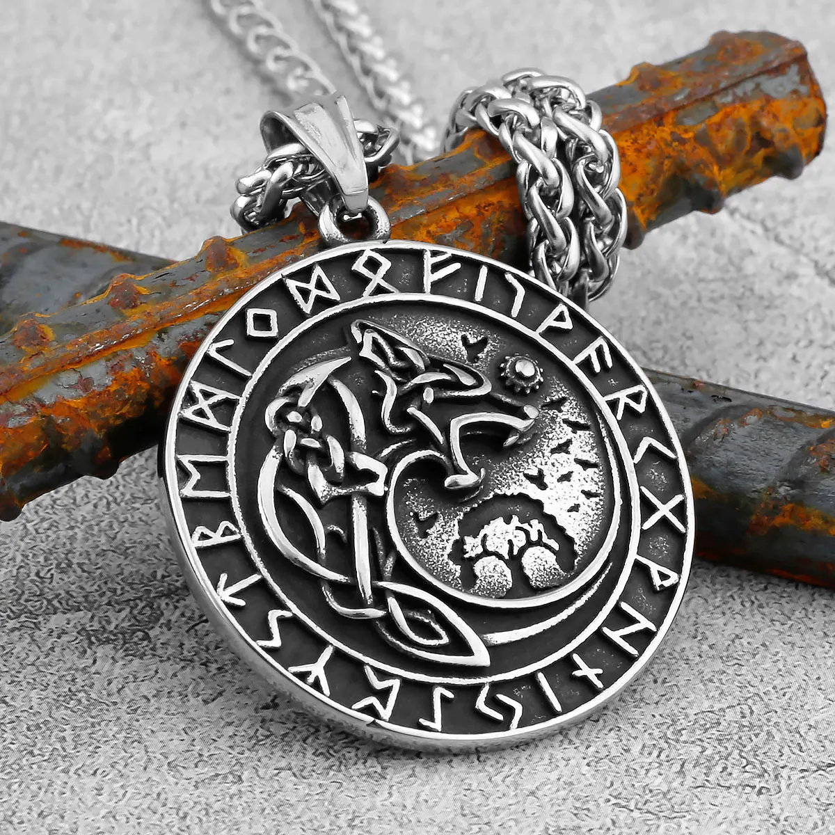 Norse Mythology Viking Wolf Necklaces Men Stainless Steel Viking Runes Vegvisir Amulet Pendant Scandinavian Vintage Male Jewelry Norse Mythology Viking Wolf Necklaces Men Stainless Steel Viking Runes Vegvisir Amulet Pendant Scandinavian Vintage Male Jewelry